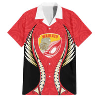 Waikato 2026 Rugby Custom Family Matching Off The Shoulder Long Sleeve Dress and Hawaiian Shirt NZ Maori Silver Fern LT14 Dad's Shirt - Short Sleeve Red - Polynesian Pride