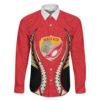 Waikato 2026 Rugby Custom Family Matching Summer Maxi Dress and Hawaiian Shirt NZ Maori Silver Fern LT14 Dad's Shirt - Long Sleeve Red - Polynesian Pride