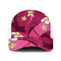 Pink Banana Leaf Hawaii Baseball Net Cap Lau Maia Plumeria Tropical Summer Vibes LT14 One Size White Pink - Polynesian Pride