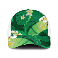 Green Banana Leaf Hawaii Baseball Net Cap Lau Maia Plumeria Tropical Summer Vibes LT14 One Size White Green - Polynesian Pride