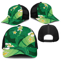 Green Banana Leaf Hawaii Baseball Net Cap Lau Maia Plumeria Tropical Summer Vibes LT14 - Polynesian Pride
