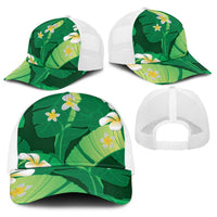 Green Banana Leaf Hawaii Baseball Net Cap Lau Maia Plumeria Tropical Summer Vibes LT14 - Polynesian Pride