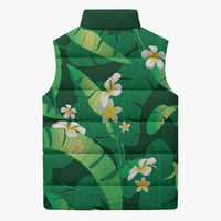 Green Banana Leaf Hawaii Sleeveless Puffer Jacket Lau Maia Plumeria Tropical Summer Vibes LT14 - Polynesian Pride