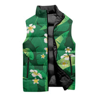 Green Banana Leaf Hawaii Sleeveless Puffer Jacket Lau Maia Plumeria Tropical Summer Vibes LT14 - Polynesian Pride
