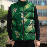 Green Banana Leaf Hawaii Sleeveless Puffer Jacket Lau Maia Plumeria Tropical Summer Vibes LT14 - Polynesian Pride