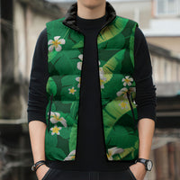 Green Banana Leaf Hawaii Sleeveless Puffer Jacket Lau Maia Plumeria Tropical Summer Vibes LT14 - Polynesian Pride