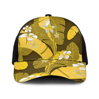 Yellow Banana Leaf Hawaii Baseball Net Cap Lau Maia Plumeria Tropical Summer Vibes LT14 One Size Black Yellow - Polynesian Pride