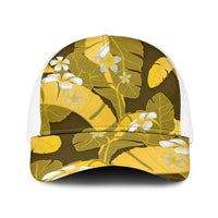 Yellow Banana Leaf Hawaii Baseball Net Cap Lau Maia Plumeria Tropical Summer Vibes LT14 One Size White Yellow - Polynesian Pride
