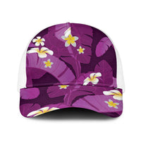 Purple Banana Leaf Hawaii Baseball Net Cap Lau Maia Plumeria Tropical Summer Vibes LT14 One Size White Purple - Polynesian Pride