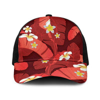 Red Banana Leaf Hawaii Baseball Net Cap Lau Maia Plumeria Tropical Summer Vibes LT14 One Size Black Red - Polynesian Pride