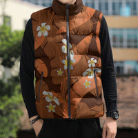 Orange Banana Leaf Hawaii Sleeveless Puffer Jacket Lau Maia Plumeria Tropical Summer Vibes LT14 - Polynesian Pride