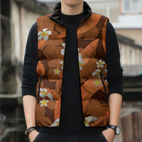 Orange Banana Leaf Hawaii Sleeveless Puffer Jacket Lau Maia Plumeria Tropical Summer Vibes LT14 - Polynesian Pride