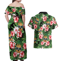 Pineapple Skull Aloha Hawaii Couples Matching Off Shoulder Maxi Dress and Hawaiian Shirt Summer Vibes Tropical Seamless Pattern - Polynesian Pride