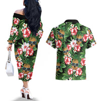 Pineapple Skull Aloha Hawaii Couples Matching Off The Shoulder Long Sleeve Dress and Hawaiian Shirt Summer Vibes Tropical Seamless Pattern LT14 - Polynesian Pride