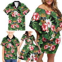 Pineapple Skull Aloha Hawaii Family Matching Off Shoulder Short Dress and Hawaiian Shirt Summer Vibes Tropical Seamless Pattern LT14 - Polynesian Pride