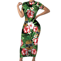 Pineapple Skull Aloha Hawaii Family Matching Short Sleeve Bodycon Dress and Hawaiian Shirt Summer Vibes Tropical Seamless Pattern LT14 Mom's Dress Black - Polynesian Pride