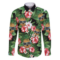 Pineapple Skull Aloha Hawaii Family Matching Summer Maxi Dress and Hawaiian Shirt Summer Vibes Tropical Seamless Pattern LT14 Dad's Shirt - Long Sleeve Black - Polynesian Pride