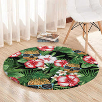 Pineapple Skull Aloha Hawaii Round Carpet Summer Vibes Tropical Seamless Pattern - Polynesian Pride