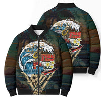 Aloha Hawaii Surfing Skull Bomber Puffer Jacket Shaka Skeleton Ride The Waves LT14 - Polynesian Pride