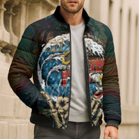Aloha Hawaii Surfing Skull Bomber Puffer Jacket Shaka Skeleton Ride The Waves LT14 - Polynesian Pride