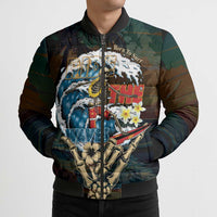 Aloha Hawaii Surfing Skull Bomber Puffer Jacket Shaka Skeleton Ride The Waves LT14 - Polynesian Pride