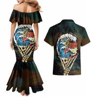 Aloha Hawaii Surfing Skull Couples Matching Mermaid Dress and Hawaiian Shirt Shaka Skeleton Ride The Waves LT14 - Polynesian Pride