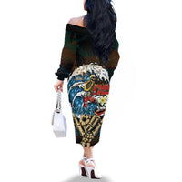 Aloha Hawaii Surfing Skull Family Matching Off The Shoulder Long Sleeve Dress and Hawaiian Shirt Shaka Skeleton Ride The Waves LT14 - Polynesian Pride