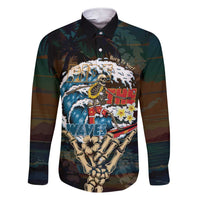 Aloha Hawaii Surfing Skull Family Matching Short Sleeve Bodycon Dress and Hawaiian Shirt Shaka Skeleton Ride The Waves LT14 Dad's Shirt - Long Sleeve Black - Polynesian Pride