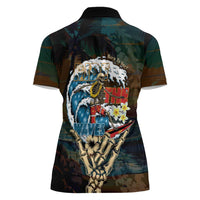 Aloha Hawaii Surfing Skull Women Polo Shirt Shaka Skeleton Ride The Waves - Polynesian Pride