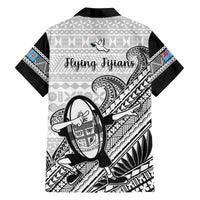 Fiji Tapa Rugby Family Matching Off Shoulder Short Dress and Hawaiian Shirt Flying Fijian 2023 World Cup With Dabbing Ball LT14 - Polynesian Pride