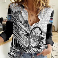 Fiji Tapa Rugby Women Casual Shirt Flying Fijian 2023 World Cup With Dabbing Ball LT14 Female White - Polynesian Pride