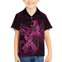 Polynesia Breast Cancer Awareness Family Matching Tank Maxi Dress and Hawaiian Shirt No One Fights Alone Pink Ribbon With Butterfly LT14 Son's Shirt Pink - Polynesian Pride