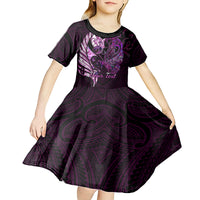 Personalised New Zealand Breast Cancer Kid Short Sleeve Dress Fight Like A Girl Pink Manaia Fern With Paua Shell LT14 - Polynesian Pride