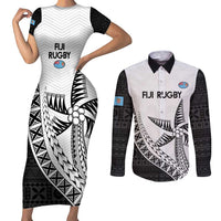 Custom Fiji Rugby Couples Matching Short Sleeve Bodycon Dress and Long Sleeve Button Shirt Go Champions Fijian Tapa Cloth LT14 White - Polynesian Pride