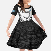 Custom Fiji Rugby Family Matching Off The Shoulder Long Sleeve Dress and Hawaiian Shirt Go Champions Fijian Tapa Cloth LT14 Daughter's Dress White - Polynesian Pride