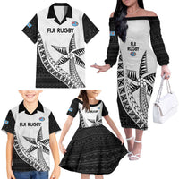 Custom Fiji Rugby Family Matching Off The Shoulder Long Sleeve Dress and Hawaiian Shirt Go Champions Fijian Tapa Cloth LT14 - Polynesian Pride