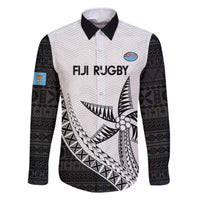 Custom Fiji Rugby Family Matching Off Shoulder Short Dress and Hawaiian Shirt Go Champions Fijian Tapa Cloth LT14 Dad's Shirt - Long Sleeve White - Polynesian Pride