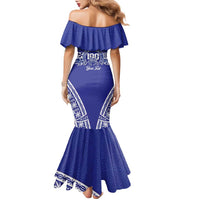 Personalised Queen Salote College Family Matching Mermaid Dress and Hawaiian Shirt Kolisi Fefine 100th Anniversary Kupesi Blue LT14 - Polynesian Pride