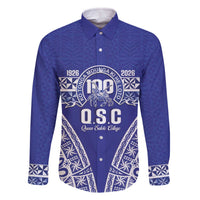 Personalised Queen Salote College Family Matching Off The Shoulder Long Sleeve Dress and Hawaiian Shirt Kolisi Fefine 100th Anniversary Kupesi Blue LT14 Dad's Shirt - Long Sleeve Blue - Polynesian Pride