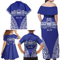 Personalised Queen Salote College Family Matching Off Shoulder Maxi Dress and Hawaiian Shirt Kolisi Fefine 100th Anniversary Kupesi Blue LT14 - Polynesian Pride