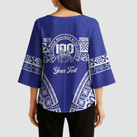 Personalised Queen Salote College Kimono Sleeve Blouse Kolisi Fefine 100th Anniversary Kupesi Blue LT14 - Polynesian Pride