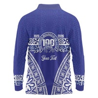 Personalised Queen Salote College Long Sleeve Polo Shirt Kolisi Fefine 100th Anniversary Kupesi Blue LT14 - Polynesian Pride