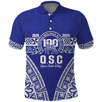 Personalised Queen Salote College Polo Shirt Kolisi Fefine 100th Anniversary Kupesi Blue LT14 Blue - Polynesian Pride