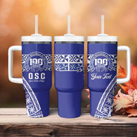 Personalised Queen Salote College Tumbler With Handle Kolisi Fefine 100th Anniversary Kupesi Blue LT14 - Polynesian Pride