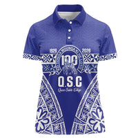 Personalised Queen Salote College Women Polo Shirt Kolisi Fefine 100th Anniversary Kupesi Blue - Polynesian Pride