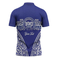 Personalised Queen Salote College Zipper Polo Shirt Kolisi Fefine 100th Anniversary Kupesi Blue LT14 - Polynesian Pride