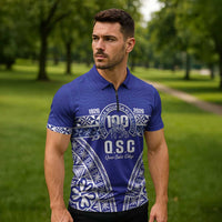 Personalised Queen Salote College Zipper Polo Shirt Kolisi Fefine 100th Anniversary Kupesi Blue LT14 - Polynesian Pride