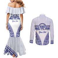 Personalised Queen Salote College Couples Matching Mermaid Dress and Long Sleeve Button Shirt Kolisi Fefine 100th Anniversary Kupesi White LT14 - Polynesian Pride