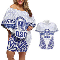 Personalised Queen Salote College Couples Matching Off Shoulder Short Dress and Hawaiian Shirt Kolisi Fefine 100th Anniversary Kupesi White LT14 White - Polynesian Pride