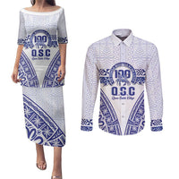 Personalised Queen Salote College Couples Matching Puletasi and Long Sleeve Button Shirt Kolisi Fefine 100th Anniversary Kupesi White LT14 White - Polynesian Pride